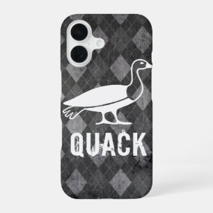 Duck Pictogram on Black Argyle Grunge iPhone 16 Case