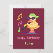 Duck Playing Music Pixel Art Flat Card