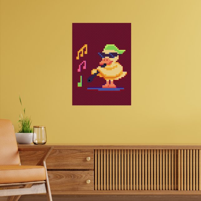 Duck Playing Music Pixel Art Poster (Living Room 2)