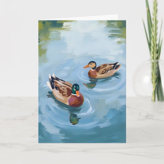 Duck Pond Watercolor Painted Card (Front)