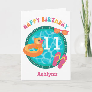 Duck Pool Float Swimming Summer 11th Birthday Card