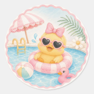 Duck Pool Party Stickers | Pink Summer Birthday
