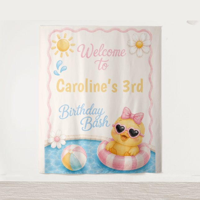 Duck Pool Party Welcome Sign | Splish Splash Tapestry (Front)