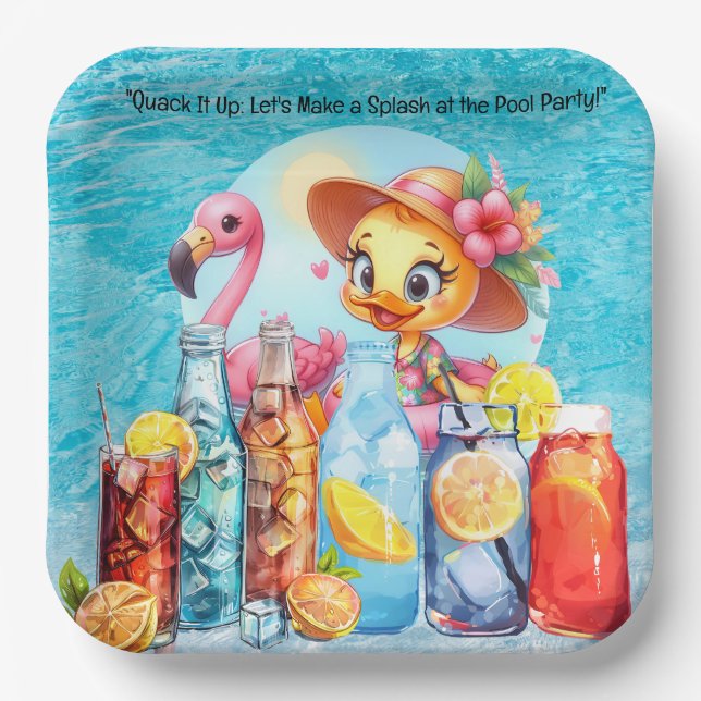  Duck Pool Party with Drinks! Paper Plate (Front)