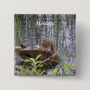 Duck Preening in the Reeds 2 Inch Square Button