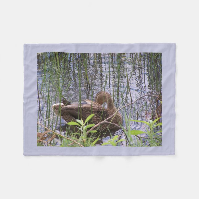  Duck  preening itself among the reeds Fleece Blanket (Front (Horizontal))