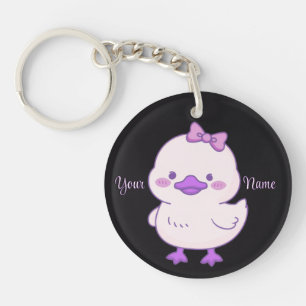 Duck Purple Bow Cute Kawaii Black Custom Keychain