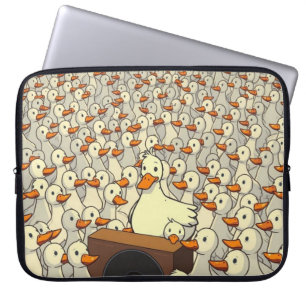Duck Rally – Funny Cartoon Duck Speech Crowd Laptop Sleeve
