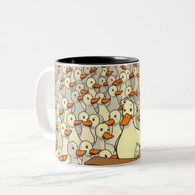 Duck Rally – Funny Cartoon Duck Speech Crowd Mug (Front Left)