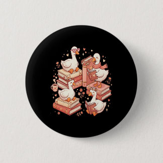 Duck Reading Books Librarian Valentine Teacher Val 2 Inch Round Button