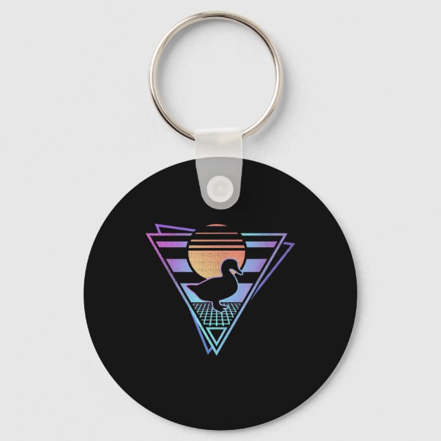 Duck Retro 80s EDM Synthwave Gift T-Shirt Keychain (Front)