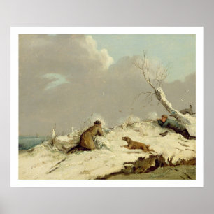 Duck Shooting in Winter (oil on canvas) Poster