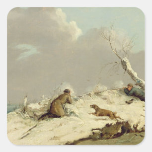 Duck Shooting in Winter (oil on canvas) Square Sticker