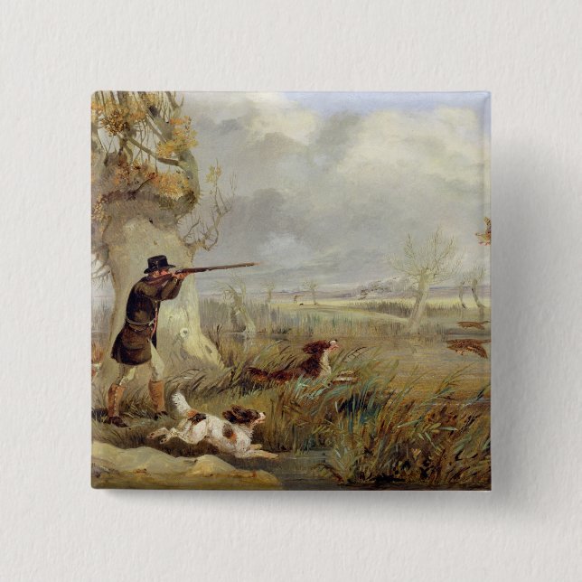 Duck Shooting (oil on canvas) 2 Inch Square Button (Front)