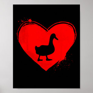 Duck Silhouette Heart Shape Valentine Duck Lovers  Poster