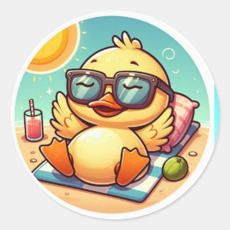 Duck Summer Holiday Fun on beach  Classic Round Sticker