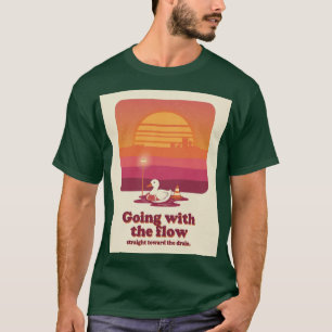 Duck Swim Ring Puddle Retro Sunset T-Shirt