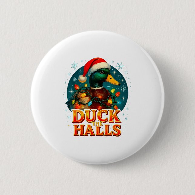 Duck The Halls Funny Christmas Lights Hunting Seas 2 Inch Round Button (Front)