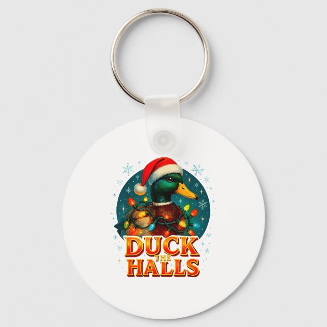 Duck The Halls Funny Christmas Lights Hunting Seas Keychain (Front)