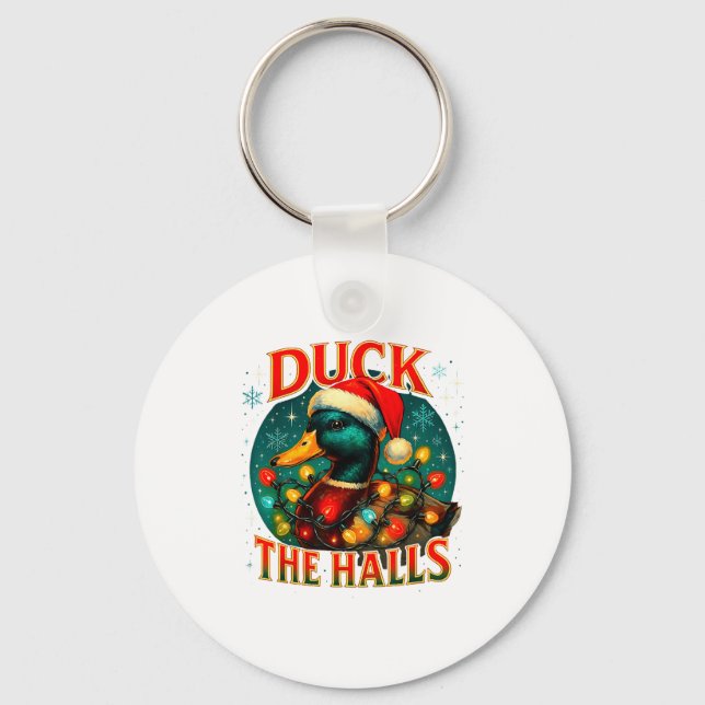Duck The Halls Funny Christmas Lights Hunting Seas Keychain (Front)
