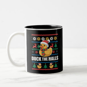Duck The Halls Ugly Christmas Funny Santa Claus  Two-Tone Coffee Mug