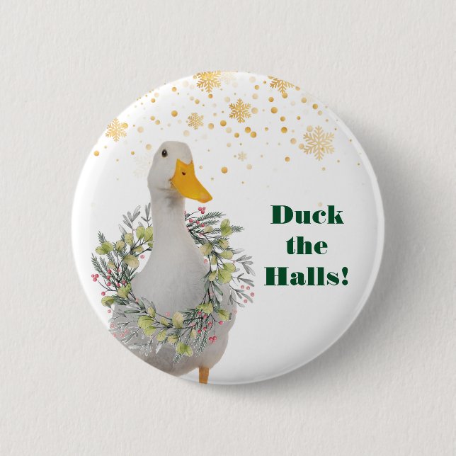 Duck the Halls White Christmas Duck 2 Inch Round Button (Front)