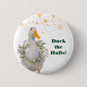 Duck the Halls White Christmas Duck 2 Inch Round Button