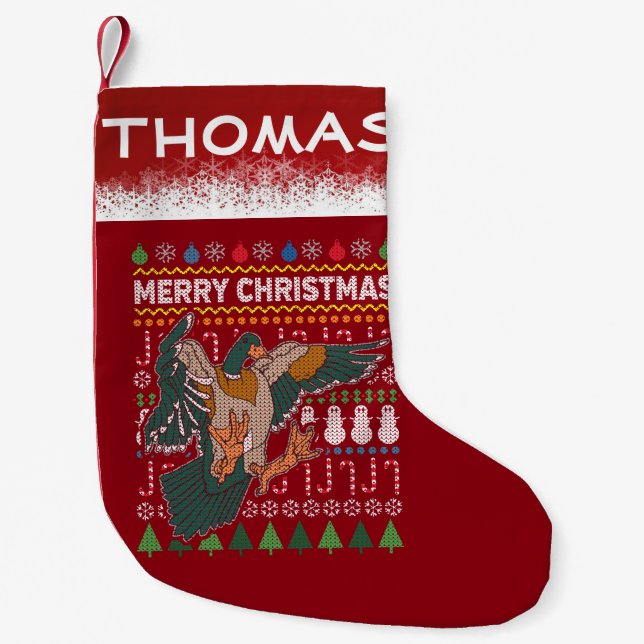 Duck Ugly Christmas Sweater Wildlife Series Small Christmas Stocking (Front)