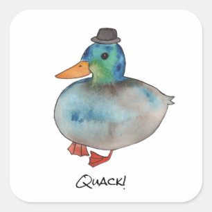 Duck wearing hat square sticker