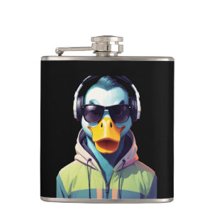 Duck Wearing Hoodie Funny Cool Animal Character  Hip Flask