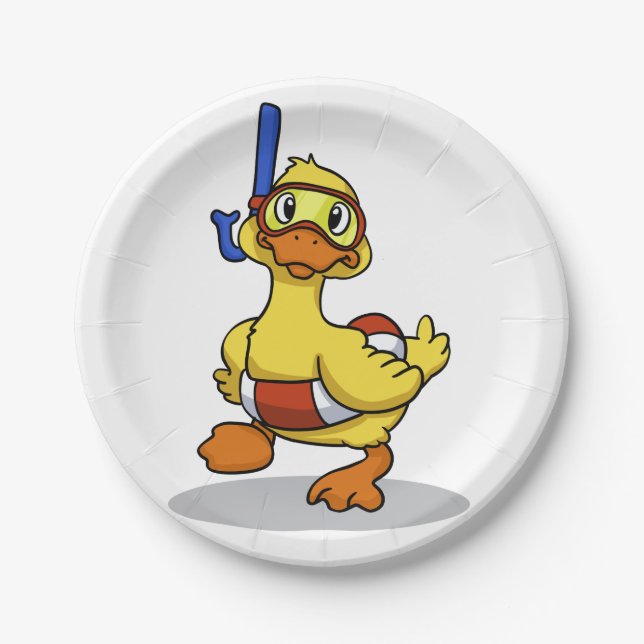 Duck wearing snorkelling mask | choose back colour paper plate (Front)