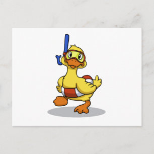 Duck wearing snorkelling mask   choose back colour postcard