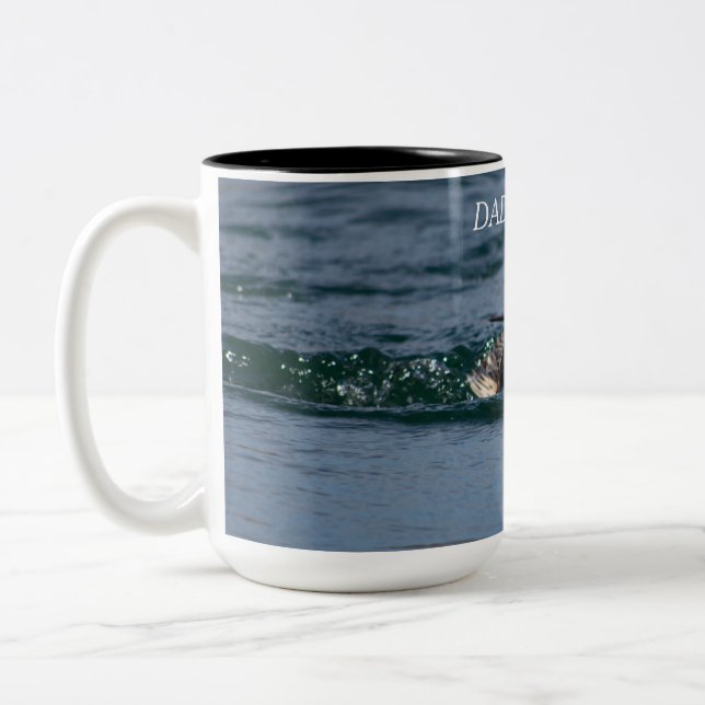Duck with beak open Two-Tone coffee mug (Left)