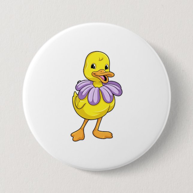 Duck with Daisy 3 Inch Round Button (Front)