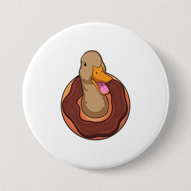 Duck with Doughnut 3 Inch Round Button (Front)