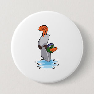 Duck with Handstand in Water.PNG 3 Inch Round Button