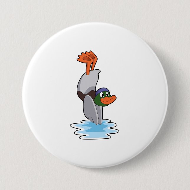 Duck with Handstand in Water.PNG 3 Inch Round Button (Front)