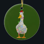 Duck With Hat Lights Christmas Ceramic Ornament<br><div class="desc">Duck With Hat Lights Christmas</div>