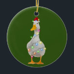 Duck With Hat Lights Christmas Ceramic Ornament<br><div class="desc">Duck With Hat Lights Christmas</div>