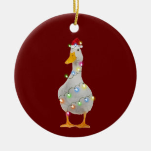 Duck With Hat Scaft Christmas Ceramic Ornament