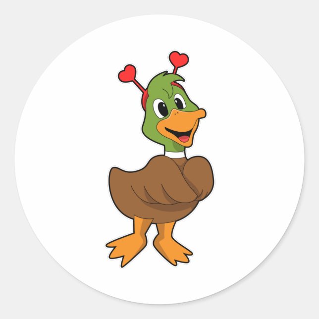 Duck with Heart Headband Classic Round Sticker (Front)