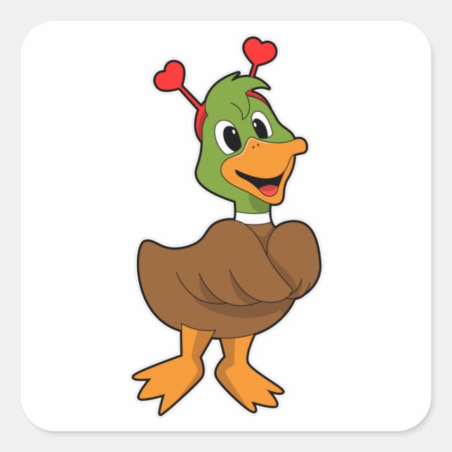 Duck with Heart Headband Square Sticker (Front)