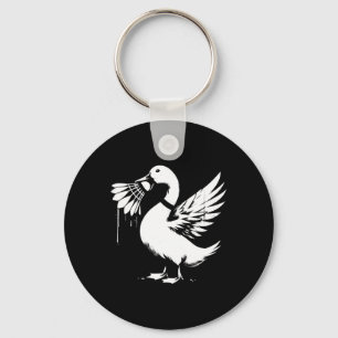 Duck With Shuttle - Funny Graphic Badminton Lover Keychain