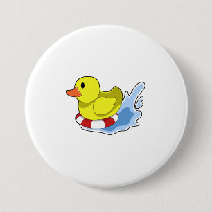 Duck with Swim ring in Water.PNG 3 Inch Round Button