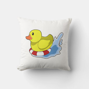 Duck with Swim ring in Water.PNG Throw Pillow