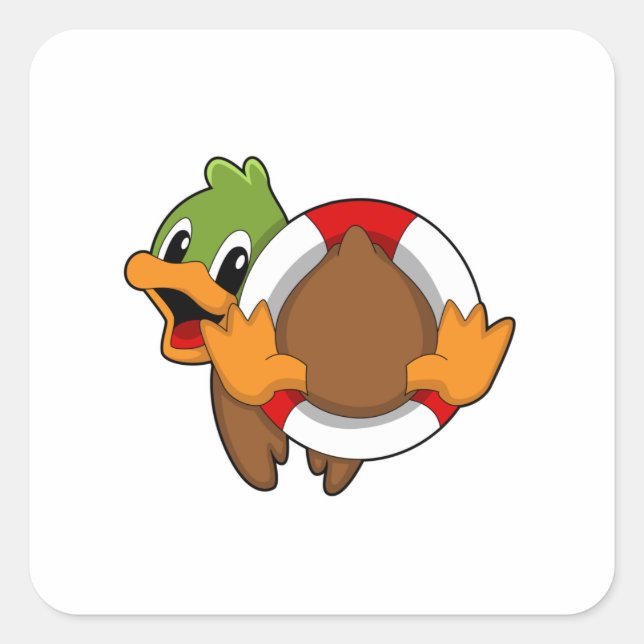 Duck with Swim ring Square Sticker (Front)