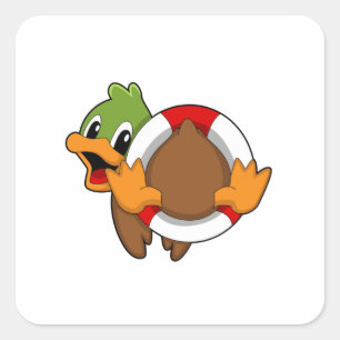 Duck with Swim ring Square Sticker