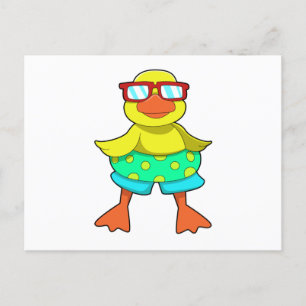 Duck with Swim ring & Sunglasses Postcard