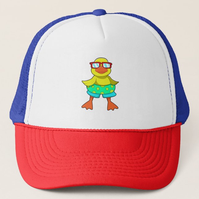 Duck with Swim ring & Sunglasses Trucker Hat (Front)