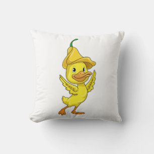 Duck with yellow Bell Cap Throw Pillow